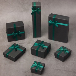 Custom Logo Base and Lid Black Jewelry Paper Gift Box With Black Foam Insert
